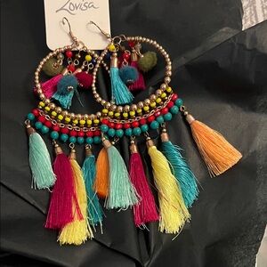 Multicolor Tassel Hoop Earrings